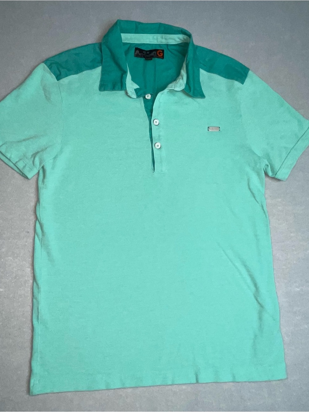 G by Guess Vintage Mint Polo with Teal Shoulder and Collar
